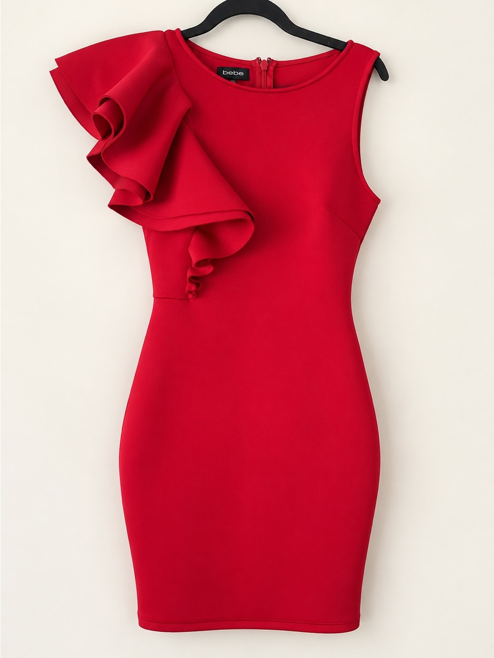 BEBE Red Ruffle One Shoulder Bodycon Dress XXS